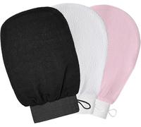 3X Gant Exfoliant Corps, Gant Gommage Corps Avec Cordon De Suspension, Gants Exfoliants Pour Le Corps, Gant De Toilette Exfoliant, Sensation De Spa Agréable Sans Savon Noir - Noir & Rose & B[Z1832]