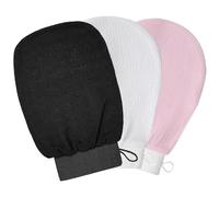 3x Gant Exfoliant Corps, Gant Gommage Corps avec cordon de suspension, Gants Exfoliants pour le corps, Gant de toilette exfoliant, Sensation de Spa Agréable Sans Savon Noir - Noir & Rose & Blanc
