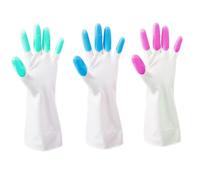 3x gants en caoutchouc - parfaits pour la vaisselle, le nettoyage, le jardinage domestique polyvalent - unisexe antidérapant - grand - rose vert et bleu