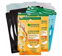3x Garnier SkinActive Masque Tissu Hydratant Grenade + 3x Hydra Bomb Apaisant Camomille + 3x Hydra Bomb Matifiant Thé Vert + 3x Pure Charcoal Purifiant + 3x Anti-Fatigue Yeux