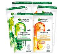3x Garnier SkinActive Niacinamide Ampoule Détox Masque en Tissu Purifiant + 3x Garnier SkinActive Vitamine C Ampoule Masque en Tissu Anti-Fatigue