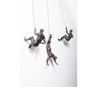 3x Grand Bronze Escalade Descente en Rappel Trio Ornements Suspendus Figurines Ensemble de 3 Hommes Escalade Figurines Wallhanging Ornement Descente en Rappel Sculpture Art Mural Résine et Métal Saut