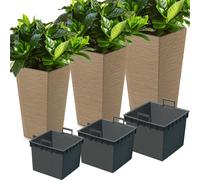 3X Jardinière Eco Wood Furu Square Garden Tall Patio Planter 45 Cm/55 Cm/66 Cm, Naturo + Insert