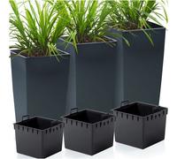 3X Jardinière Urbi Square Garden Tall Patio Planter 50 Cm/55 Cm/61 Cm, Anthracite + Insert
