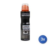 3X L’Oréal Paris Men Expert Carbon Protect Déodorant Spray 150Ml