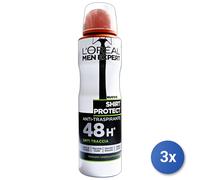 3X L’Oréal Paris Men Expert Déodorant Spray Protect Shirt 150Ml