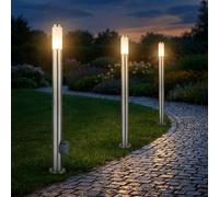 3x Lampe Extérieure Colonne sur Pied 110 cm 2x Prise E27 Acier Argent IP44