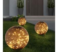 3x Lampe Solaire D'Extérieur Sphérique Fumée LED de Jardin Décorative Pointe
