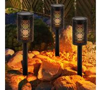 Lampe solaire, lampe de jardin, lampe à brancher, torche avec perforations décoratives, lampe de terrasse, batterie rechargeable, effet feu, noir, 1x LED, DxH 6,6x30 cm, lot de 3