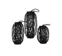 3x Lanternes en Rotin 40xØ26/50xØ28/60xØ30 cm avec Poignée, Bois Noir et