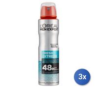 3X L'OREAL Déodorant Spray 150 ML. Homme Fresh Extreme
