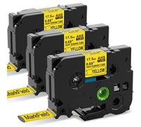 3x MarkField Heat Shrink Tube Etiquettes Gaine Thermo-Retractable Ruban HS HSe-641 HSe641 17.7mm Thermorétractable Compatible avec Brother P-touch PT-E300/VP E500 E550WVP/W E800W Noir sur Jaune
