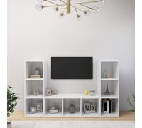 3x Meubles TV Blanc 107x35x37 cm Aggloméré Centres de Divertissement vidaXL