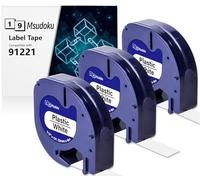 3x Msudoku Remplacement pour Dymo 91221 91201 Bande d'étiquettes 12mm x 4m Letra tag Plastic White Bande S0721660, Compatible avec Dymo LT100H LT100T QX50 XR XM 2000 200B