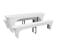 vidaXL Housses de table et bancs extensibles 3 pcs 220x70x80 cm Blanc