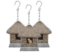 3x Nichoir Osier Rotin Jardin Terrasse Cage à Oiseaux Maison d'Oiseaux vidaXL
