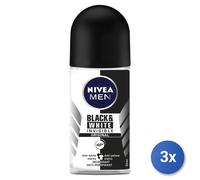 3X Nivea Black & White Homme Déodorant Roll-On 50 Ml 1 Pz