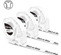 3x P12 étiquettes thermocollantes es 12mm x 2m noir sur blanc Q5-FA231 Étiquettes thermocollantes pour imprimante d'étiquettes P12&P12-Pro & en remplacement de Dymo LetraTag