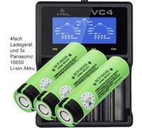 3x Panasonic 18650 batterie Li-Ion et chargeur rapide 4x Li-Ion