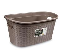 3x Panier à linge 35 L taupe avec 2 poignées - 57x37x27 cm Design rotin sans trous - Panier ménager, bac à linge, panier de transport, trieur de linge, boîte à linge - Rangement en plastique