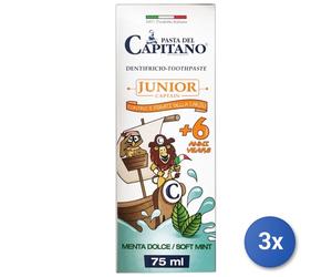 3X Pâte Capitano Dentifrice 75 Ml. Junior 6+ Menthe