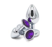 3x Plug Anal Set Metal | Butt Plug Forme de Coeur avec Diamant | Taille S+M+L | Acier Inoxydable