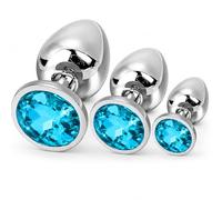 3x Plug Anale,Bouchon Anal Set,Plug anale avec diamant en cristal Bleu,Plug Anals Premium Sextoys en Acier metal,pour Femme ou Homme Débutant Sextoys…