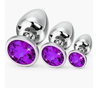 3x Plug Anale,Bouchon Anal Set,Plug anale avec diamant en cristal Violet,Plug Anals Premium Sextoys en Acier metal,pour Femme ou Homme Débutant Sextoys…