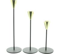 3x Porte-bougies noir & or en métal 16-25cm