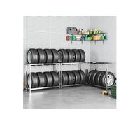 3x Porte-pneus à 2 Niveaux Etagères de Rangement Stockage d'Atelier Etagère d'Entrepôt Supports à Pneus Garage Argenté 110x40x110 cm Acier