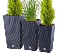 3X pots de fleurs de jardin Ensemble de jardin en rotin sur pied + insert anthracite