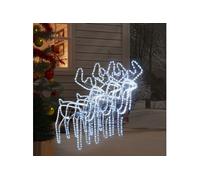 3x Rennes de Noël avec Têtes Mobiles Décoration de Noël Ornement de Vacances Décoration de Fête Ornement de Jardin Blanc Froid 76x42x87 cm