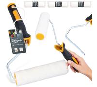 3x Rouleau Peinture 15 cm Manche Support Ergonomique Kit Murs Plafonds Meubles Façade Travaux Rénovation Pratique Facile Surfaces Verticales Horizontales