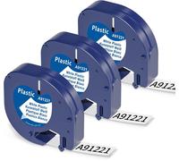 3x Ruban Compatible avec Dymo Letratag 12 mm x 4 m Compatible avec Dymo Letratag XR LT100H LT100T 200B, Ruban Plastique Blanc, Plastic White LT S0721660