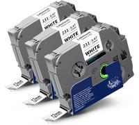 3x Ruban Compatible pour Brother TZe-231 TZe231 TZ Tape 12mm 0.47 Etiqueteuse Cassette pour Brother P-Touch PT-H100lb PT-H105 PT-H100r PT-H107 PT-E110 PT-1090 D200 1000 H108, Noir sur Blanc