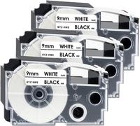 3x Ruban D'étiquettes Remplacement pour Casio XR-9WE XR9WE1 Noir sur Blanc 12 mm x 8 m, Cassette compatible avec KL-60 KL-100 KL-120 KL-200 KL-300 KL-750 KL-780 KL-820 KL-2000 KL-7200 KL-8100