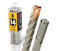 3x SDS Plus Foret à 4 tranchants PGM pour marteau perforateur Ø 14 mm x 182 mm - AMBOSS SDS Crusher 4 - Foret à béton HM professionnel 14 x 182 - Foret à pierre, béton armé, maçonnerie, brique, grès