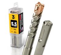 3x SDS Plus Foret à 4 tranchants PGM pour marteau perforateur Ø 5.5 mm x 45 mm - AMBOSS SDS Crusher 4 - Foret à béton HM professionnel 5.5 x 45 - Foret à pierre, béton armé, maçonnerie, brique, grès