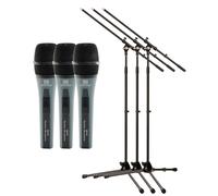 3x SET DE MICROPHONE DYNAMIQUE AVEC SUPPORT 95-233CM MIC PINZE CABLE COFFRE NOIR
