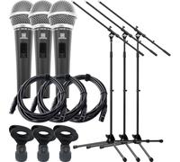 3x Set de Microphone Dynamique Karaoke Chant Voix avec Support Trépied Cable XLR