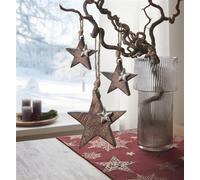 3x suspensions décoratives "étoile" en bois de manguier, Ø 10 + 14 cm, décoration de l'arbre de Noël