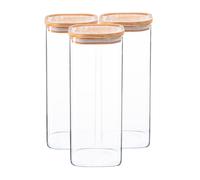 3x verre carré stockage Jars avec Couvercles bois Cuisine 1,9 litre