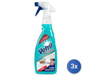 3X Vetril Vitres Et Multiusages 650 Ml. Déclencheur Alcool Fabriqué En Italie