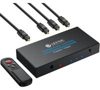 3x1 Convertisseur Audio Toslink SPDIF Fibre Optique avec Télécommande IR Support LPCM2.0 DTS Dolby-AC3 Répartiteur Audio Optique Numérique 3 Entrées 1 Sortie avec Câbles USB Câble Optique