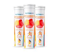 NUTRI & CO Vitamine C 1000mg & Bioflavonoïdes - 45 jours - 100% Pure & Clean - Goût Citron-Fraise - Lot de 3x 15 comprimés effervescents Vegan