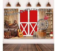 3x2m Toile de Fond Western Cowboy Sauvage Ouest Rustique Maison en Bois Rouge Porte de Grange Vintage arrière-Plan Photographie Baby Shower Anniversaire Western décorations Photo Booth Props