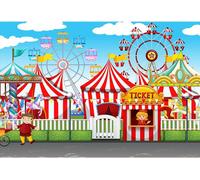 3X2M Vinyle Toile De Fond Cirque Fête Foraine Cour Récréation Des Tentes Billetterie Carrousel Grande Roue Fond Studio Bannière Photo Party Vidéo Enfant Photobooth Accessoires Phot[YIN4184853]