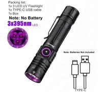 3x365nm/395nm Uv Lampe De Poche Led Haute Puissance Lumière Noire Usb Rechargeable Catdog Tache D'animaux De Compagnie Tinea Uv Colle Durcissement Scorpion Lampe Torche.3x395nm-No-Battery.