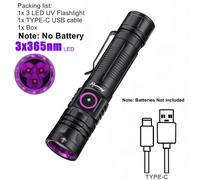 3x365nm/395nm Uv Lampe De Poche Led Haute Puissance Lumière Noire Usb Rechargeable Catdog Tache D'animaux De Compagnie Tinea Uv Colle Durcissement Scorpion Lampe Torche.3x365nm-No-Battery.