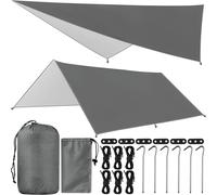 3x3m Camping Tarp, Anti-Uv Bivvy Tarp, Ripstop, Waterproof Tarp Kit With Eyelets, 6 Aluminium Pegs, 6 Ropes, For Bivvy, Hiking, Trekking, Hammock, Van Awning, Outdoor